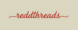 red logo "reddthreads" for my knitting business. all lowercase and cursivey. the background should be color #dad6bf